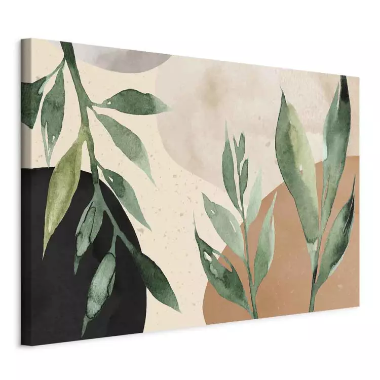 Harmony of Nature - Beige Abstract With Spots of Color and Leaves