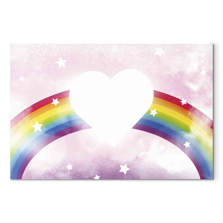 Canvas Shining Heart - Pink Composition for Girls on a Rainbow Background