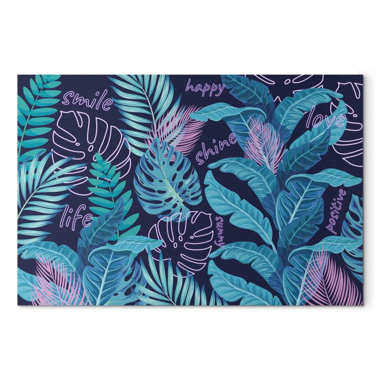 Large canvas print Neon Jungle - Leaves and Inscriptions in Bright and Vivid Colors [Large Format]