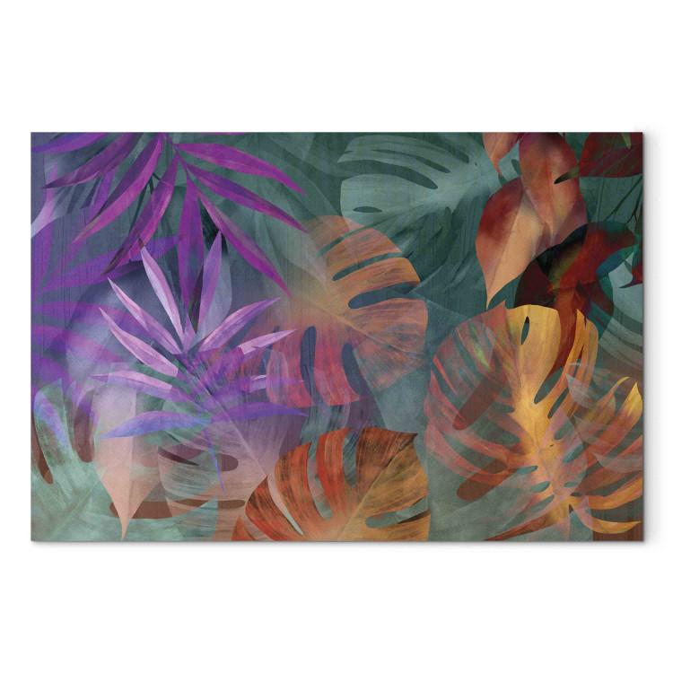 Canvas Colorful Nature - A Composition of Energetic Palm Leaves and Monstera