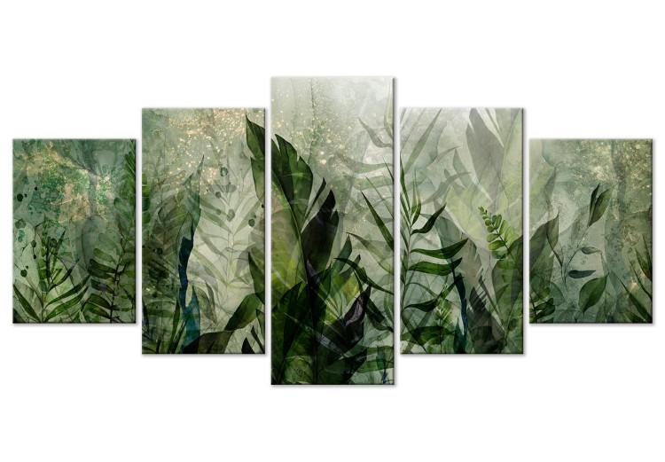 Canvas Tropical Leaves - Plants in Dew Against a Background of Greenery in the Mist