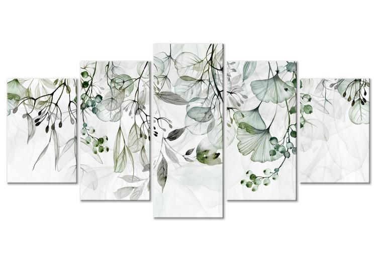 Canvas Subtle Twigs - Leaves in Delicate Shades on a White Background