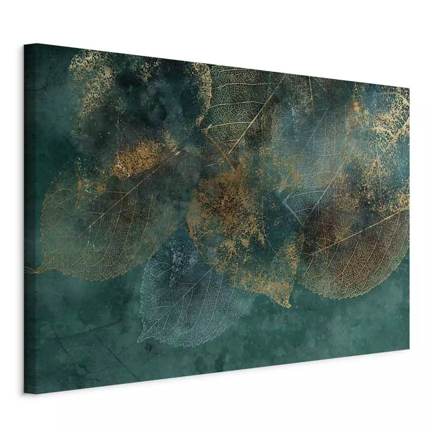 Canvas Print Reflection of Leaves - Plants With Autumn Color on a Green Background