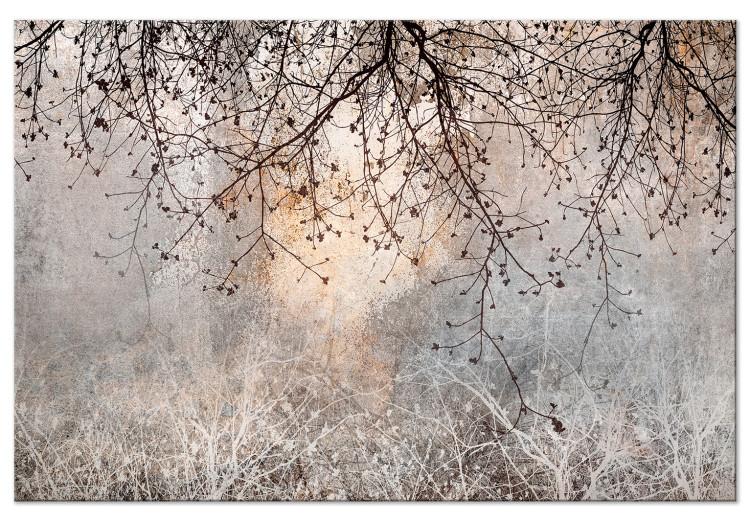 Canvas Decorative Tree - Delicate Twigs With Flowers in the Colors of the Morning