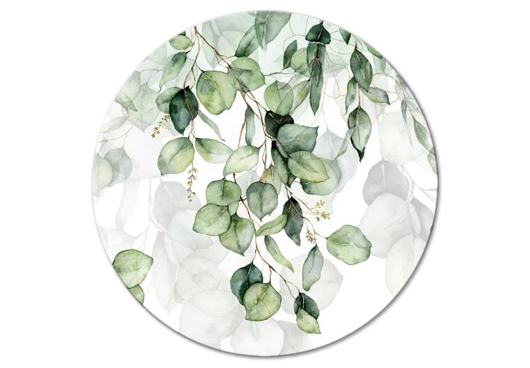 Round Canvas Print Lightness of Leaves - A Delicate Composition With Flowering Tree Branches