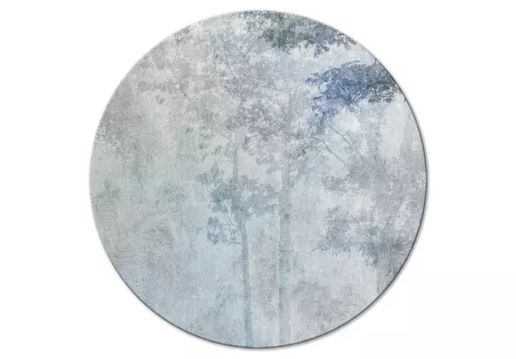 Round Canvas Print Trees in Fog - Landscape in Fog in Blue and Gray Tones
