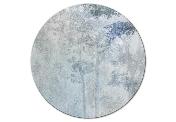 Round Canvas Print Trees in Fog - Landscape in Fog in Blue and Gray Tones