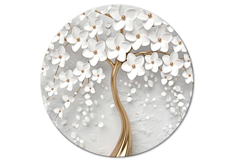 Round Canvas Print Magic Magnolia - Abstract Tree With White Flowers