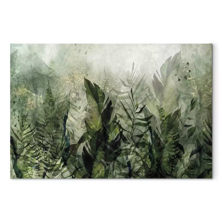Large canvas print In Golden Dew - A Landscape of Leaves and Grasses on a Green Shimmering Background [Large Format]