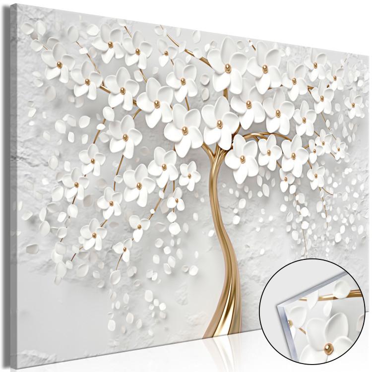 Acrylic Print Decorative Magnolia - Golden Tree With White Flowers [Glass]