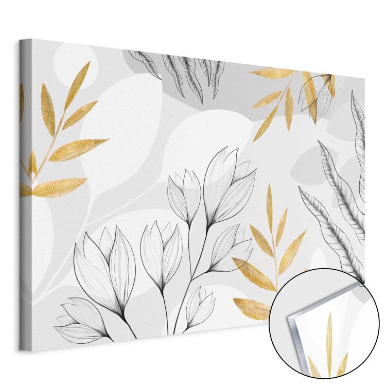 Acrylic Print Fine Abstraction - Minimalist Composition With Leaves and Flowers [Glass]