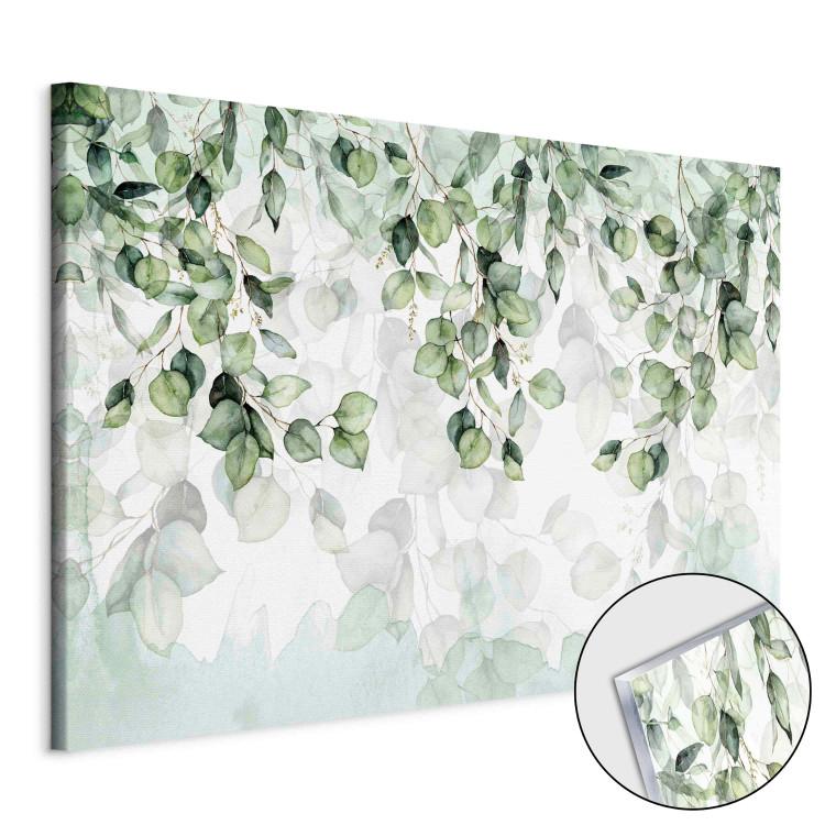 Acrylic Print Lightness of Leaves - Delicate Green Composition With Twigs [Glass]