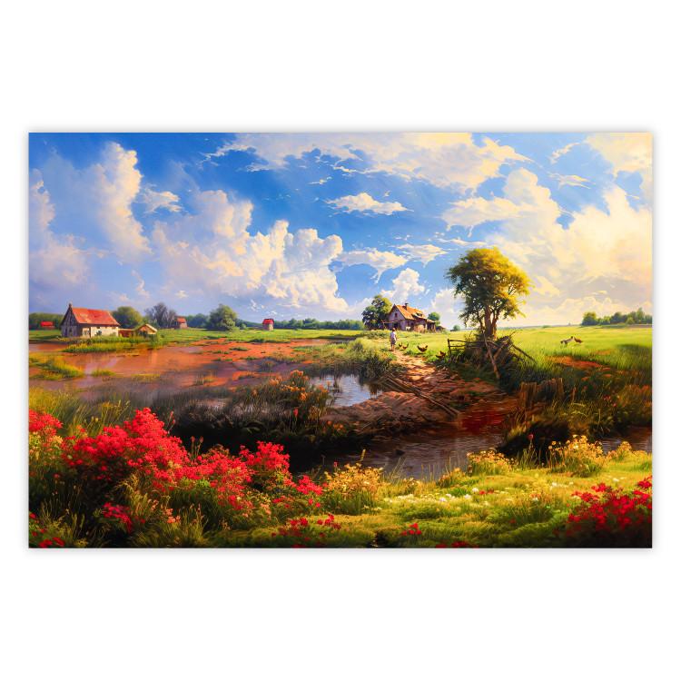 Poster Rural Idyll - Landscape of the Polish Countryside Painted in Warm Colors