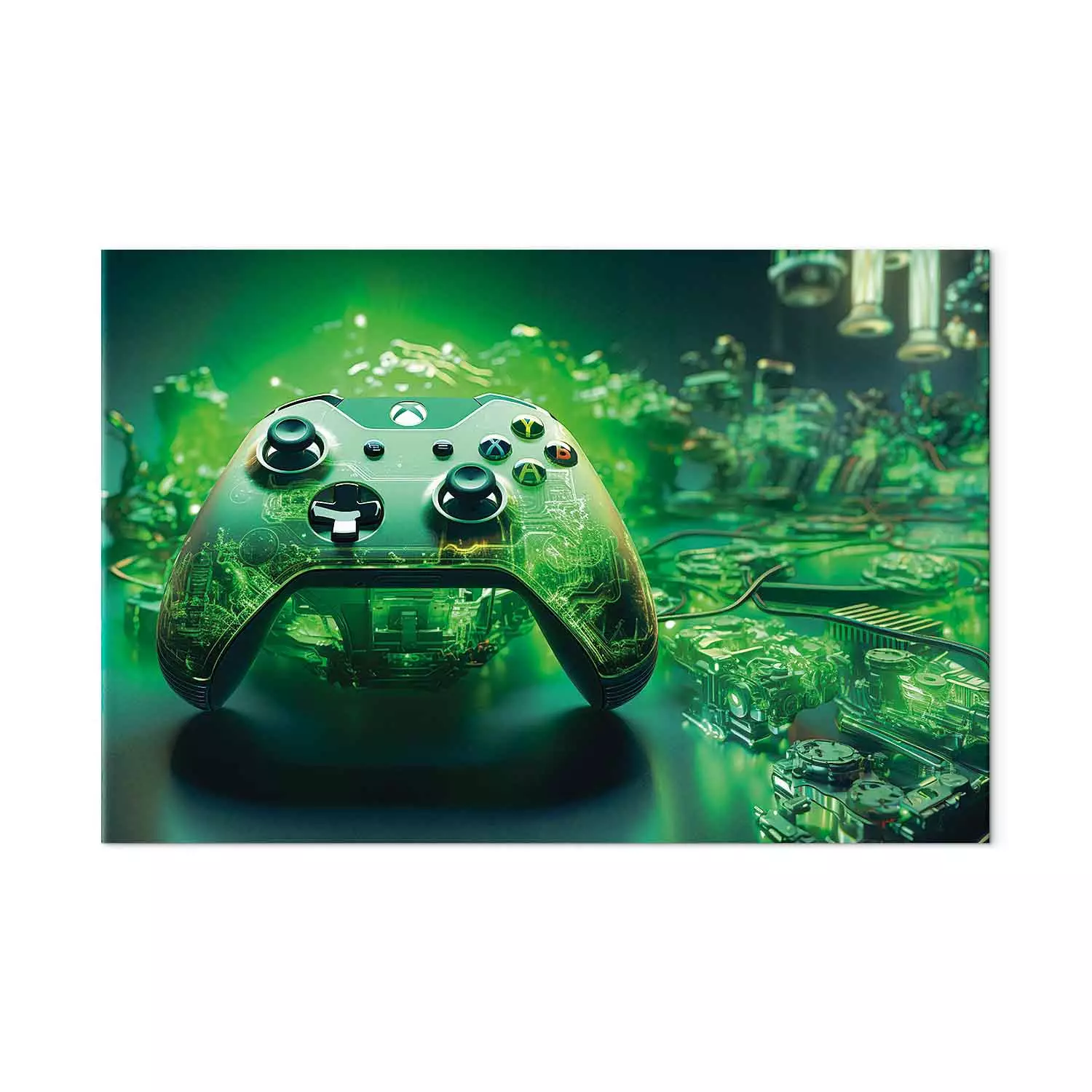 Large canvas print Gaming Technology - Xbox Game Pad on Intense Green Background