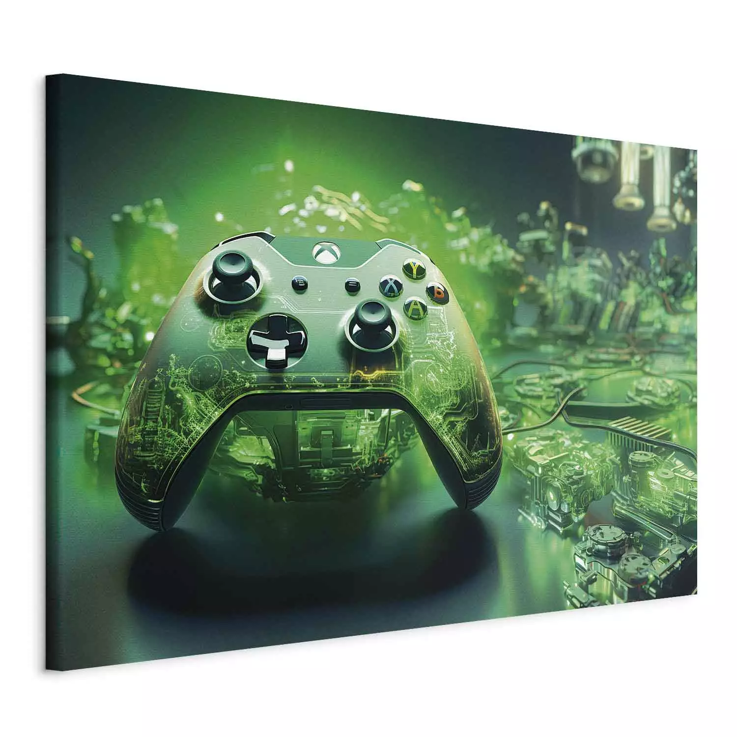 Large canvas print Gaming Technology - Xbox Game Pad on Intense Green Background
