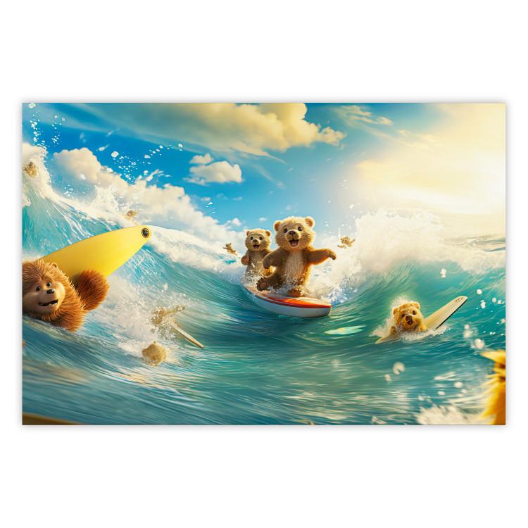 Poster Floating Bears - Summer Vacation Time Spent Surfing the Waves