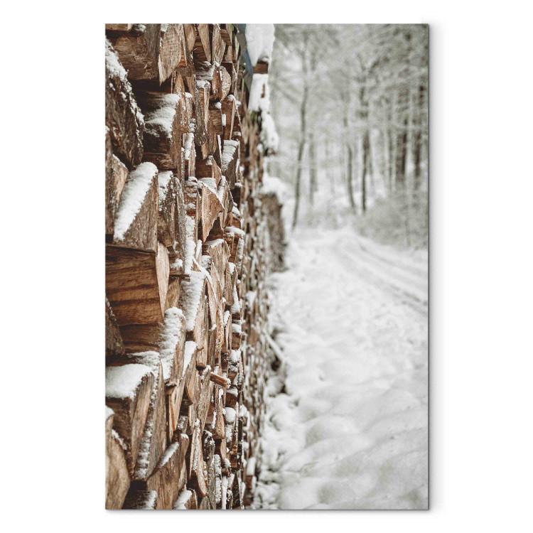 Canvas Winter Forest - Photo of a Pile of Wood on a Snowy Forest Road