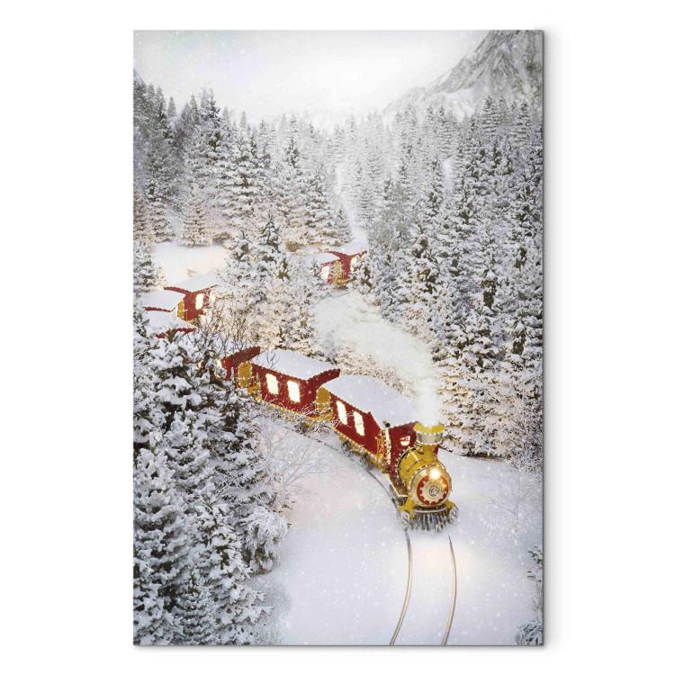 Canvas Christmas Train - A Fairy Tale Train Going Through a Snow-Covered Forest