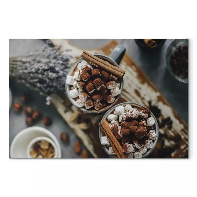 Canvas Hot Chocolate - Two Cups of Cocoa With Marshmallows Sprinkled With Cinnamon