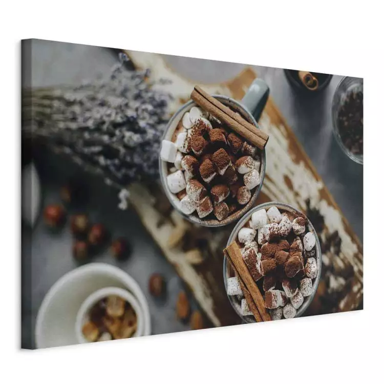 Hot Chocolate - Two Cups of Cocoa With Marshmallows Sprinkled With Cinnamon