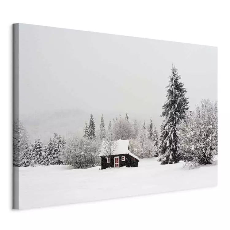 Winter Shelter - A Small House in a Snow-Covered Forest