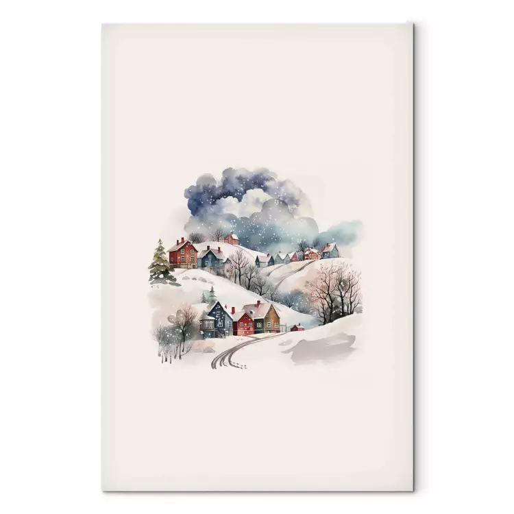 Canvas Christmas Village - Watercolor Illustration of Snow-Covered Houses