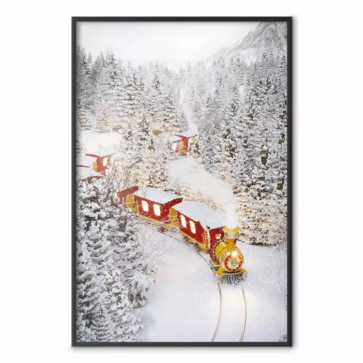 Christmas Train - A Red Train Going Through a Snow-Covered Forest