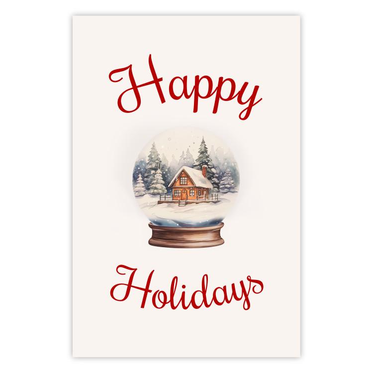 Poster Christmas Land - Watercolor Snow Globe With House and Christmas Trees