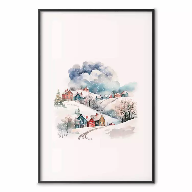 Christmas Village - Watercolor Illustration of a Winter Landscape
