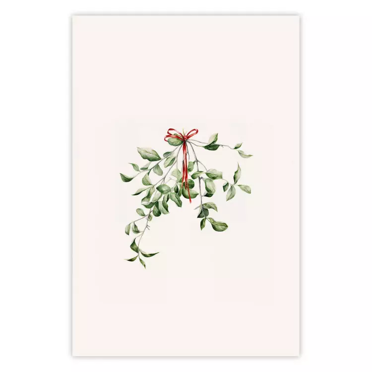 Poster Christmas Mistletoe - Illustration of a Branch Tied With a Red Ribbon