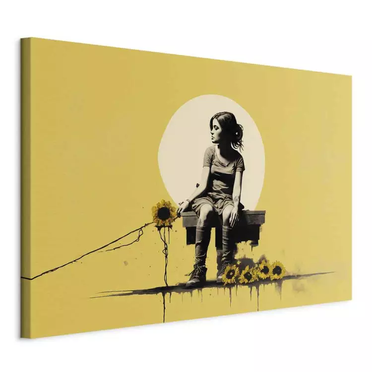 Girl and Sunflowers - A Yellow Composition Inspired by the Style of Banksy