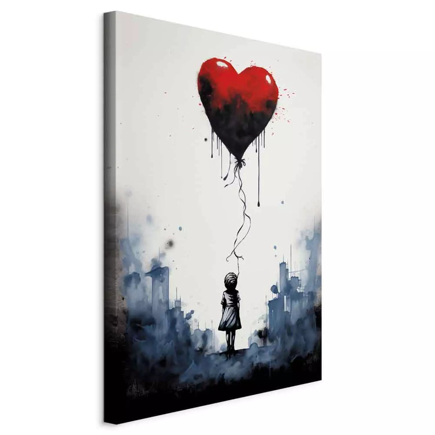 Canvas Art Print Flying Balloon - Watercolor Composition Inspired by the Style of Banksy