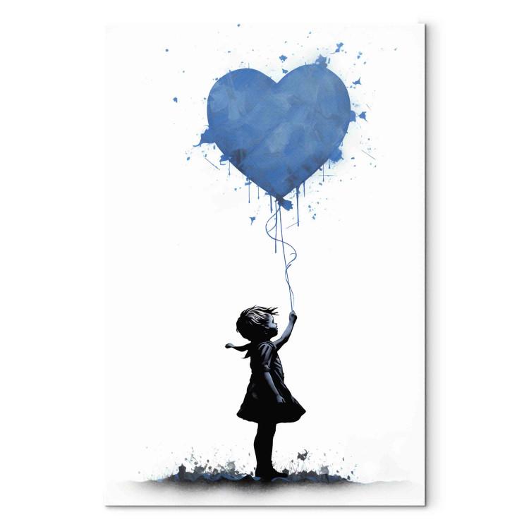 Canvas Blue Heart - Banksy Style Graffiti With a Child With a Balloon