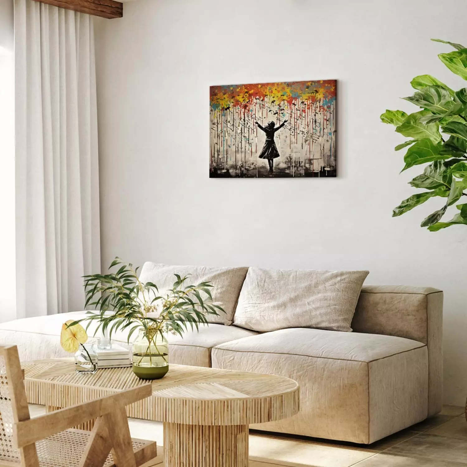 Canvas Print Rain Song - Colorful Graffiti Inspired by Banksy