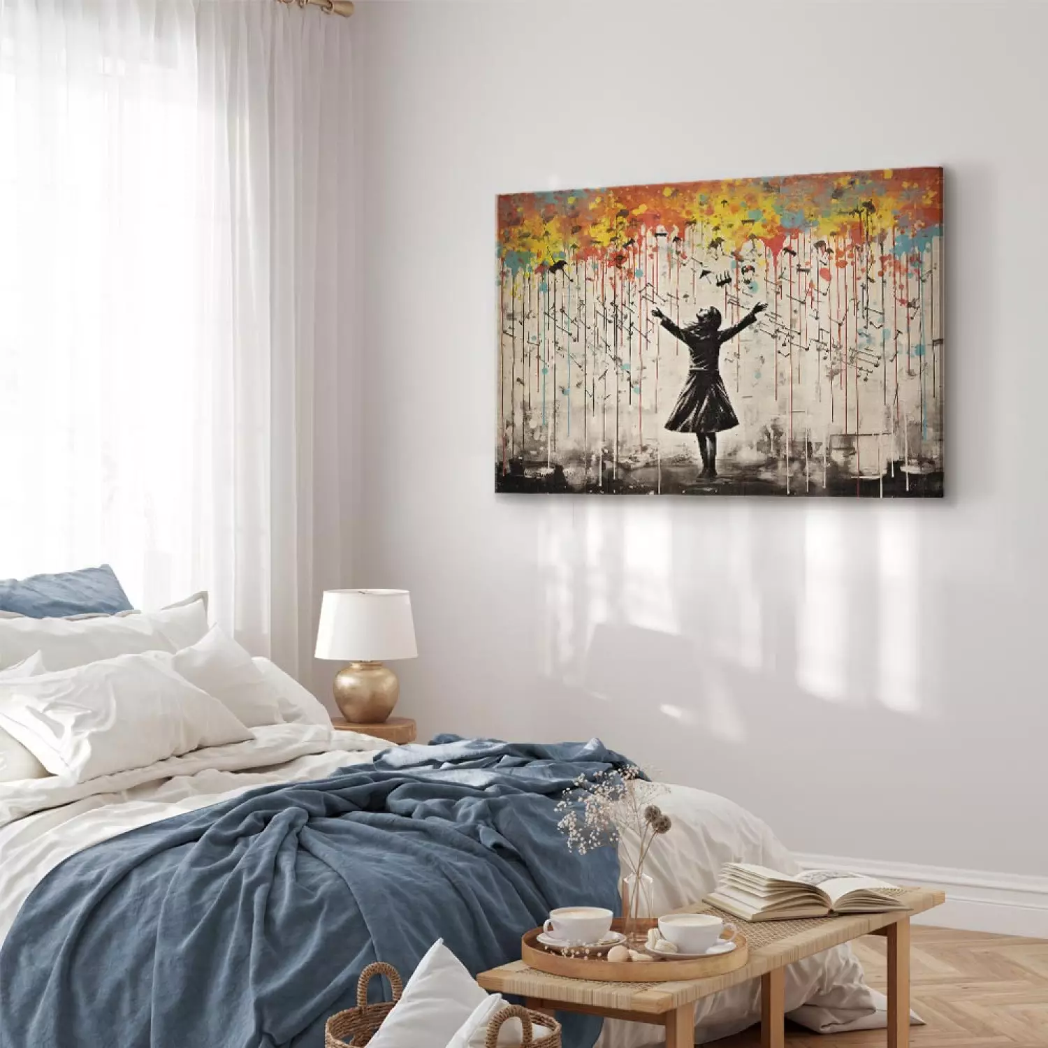 Canvas Print Rain Song - Colorful Graffiti Inspired by Banksy
