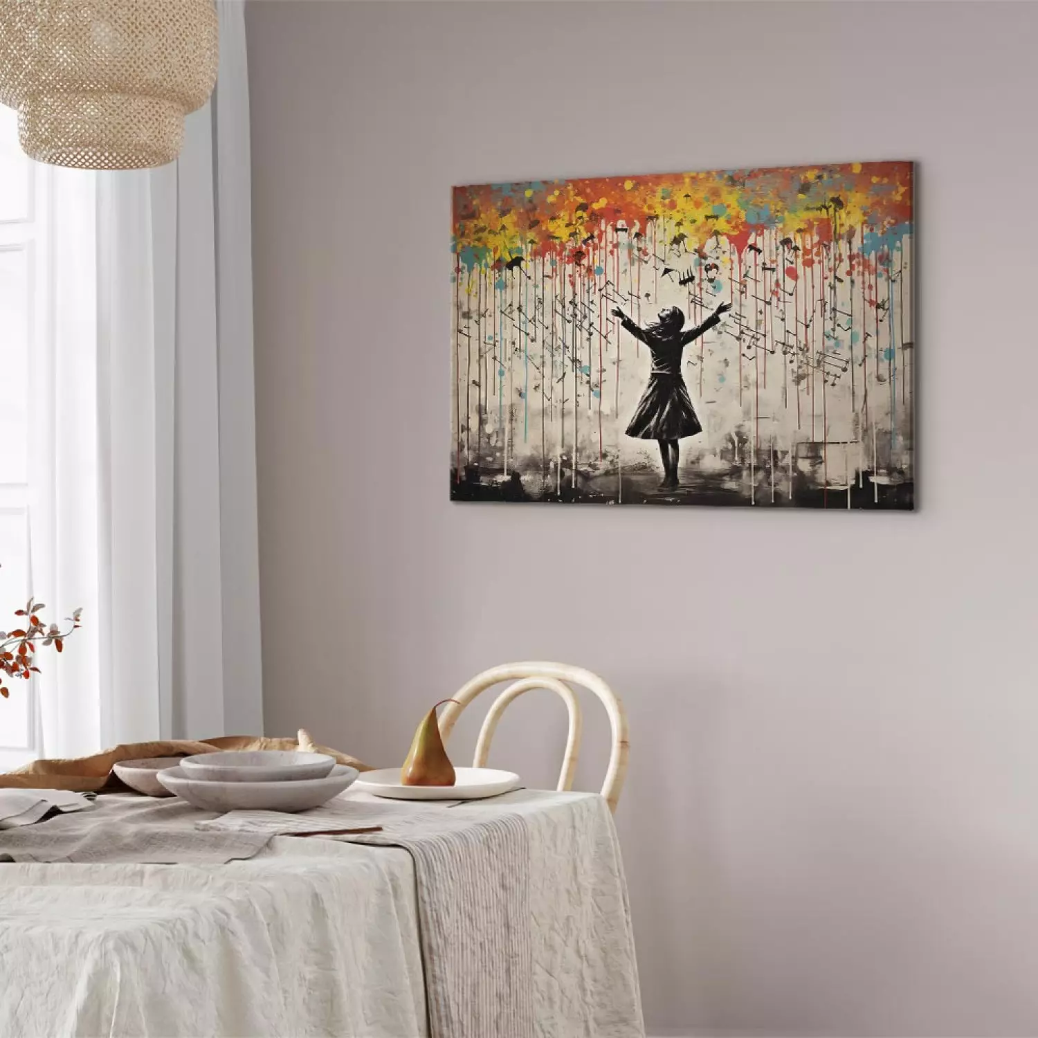Canvas Print Rain Song - Colorful Graffiti Inspired by Banksy