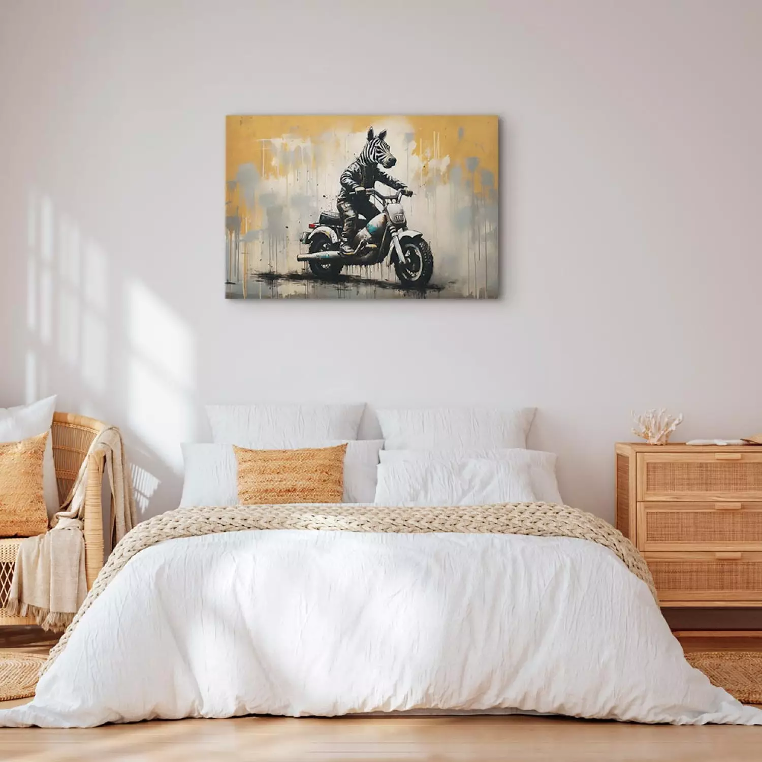 Canvas Zebra on a Motorcycle - Banksy-Inspired Graffiti