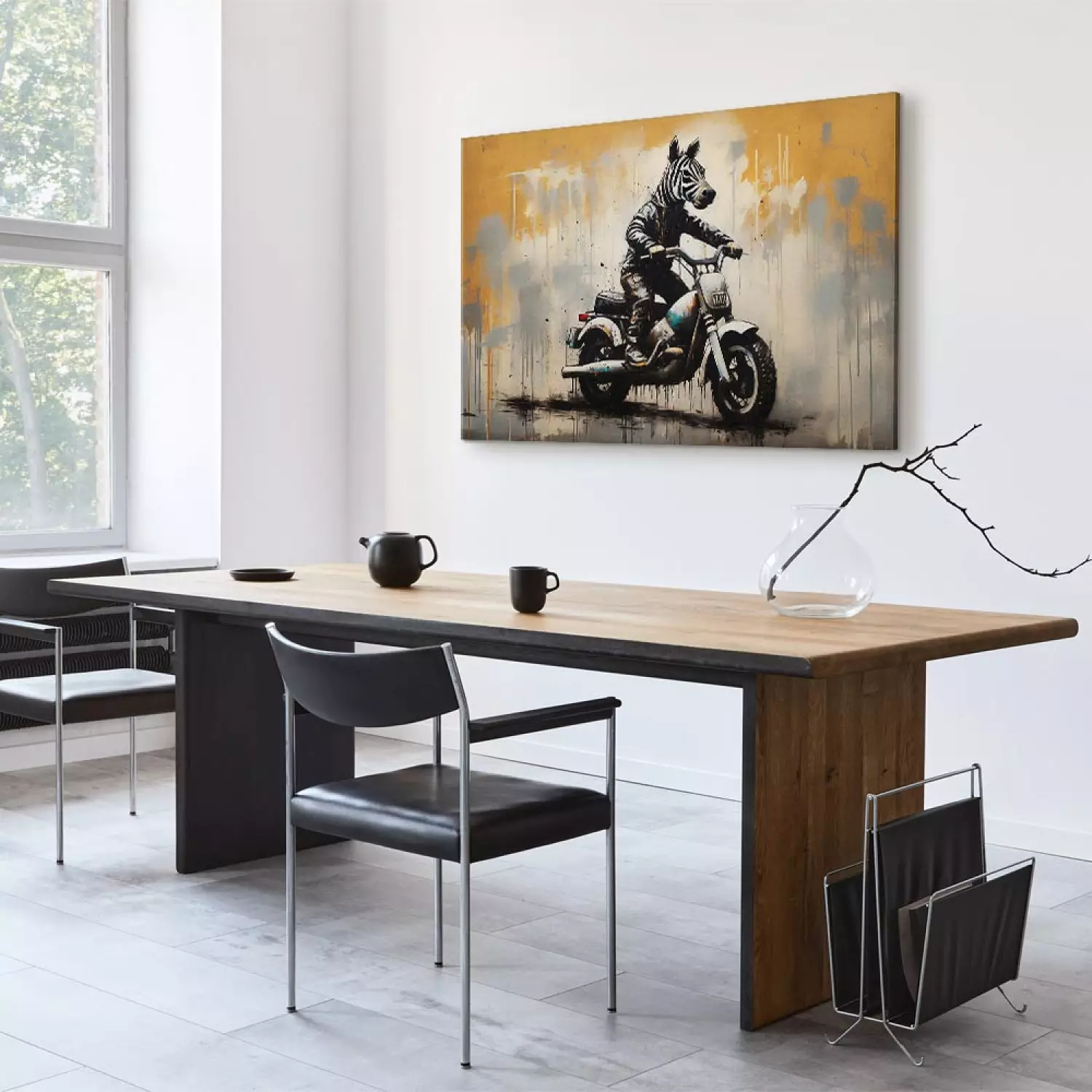 Canvas Zebra on a Motorcycle - Banksy-Inspired Graffiti
