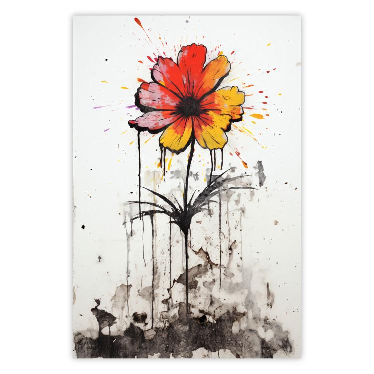 Poster Graffiti Flower - Colorful Composition on the Wall in Banksy Style