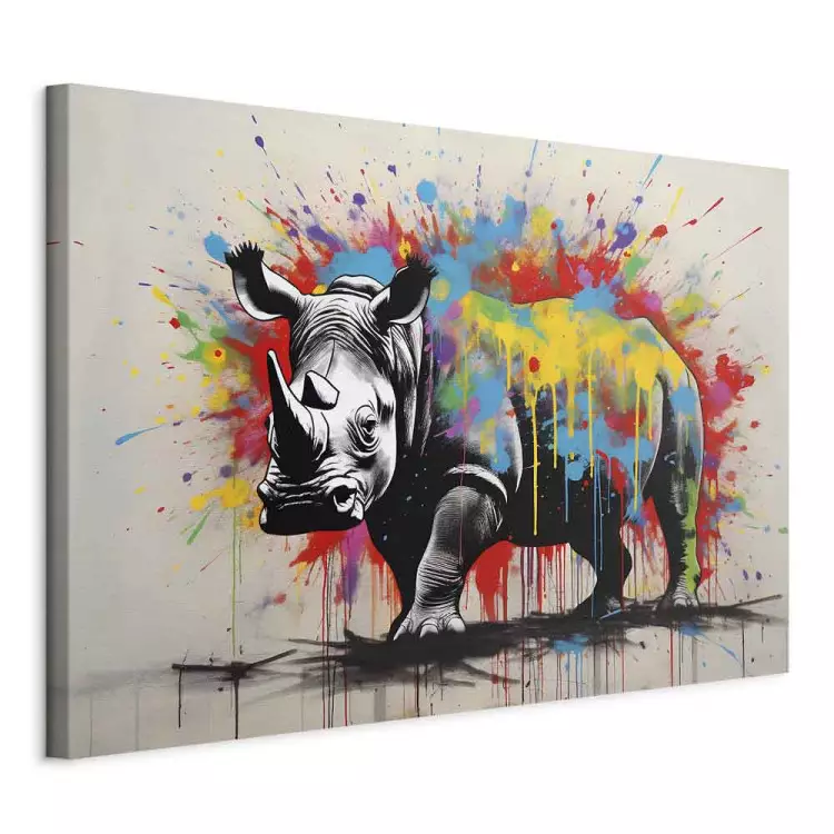Colorful Rhino - A Mural With an Animal Inspired by Banksy’s Style