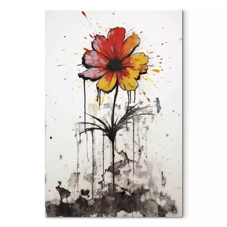 Canvas Graffiti Flower - Colorful Composition on the Wall Inspired by Banksy Style