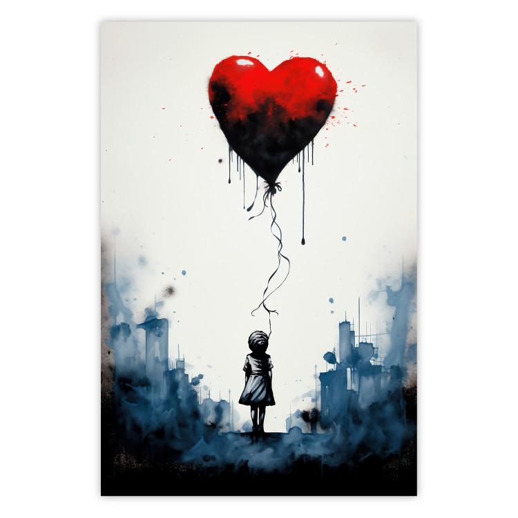 Poster Red Balloon - A Watercolor Composition Inspired by the Style of Banksy