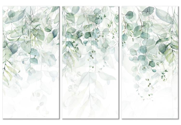 Canvas Pastel Leaves - Plants in Delicate Greens on a White Background
