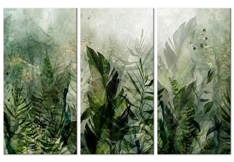 Canvas Tropical Plants - Big Green Leaves in Misty Dew