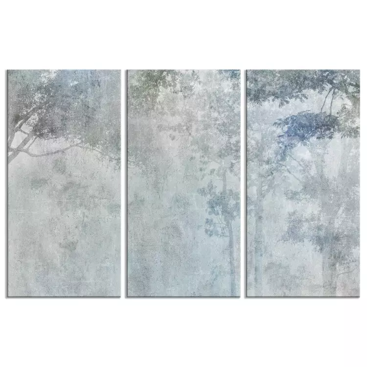 Canvas Trees in a Misty Aura - Nature in Blue-Gray Tones
