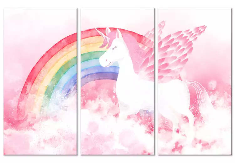 Canvas Pink Unicorn Power - Rainbow Composition With an Animal