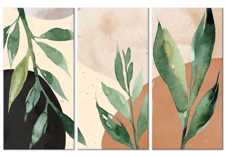 Canvas Green Leaves - Plants on an Abstract Background in Pastel Browns