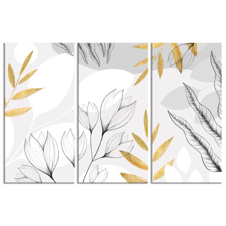 Canvas Magnolia Flowers - Minimalist Plants in Gray and Gold