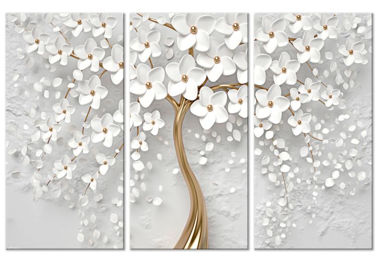 Canvas Magic Magnolia - A Flowered White Tree With Golden Accents