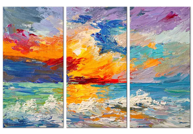 Canvas Seascape - Painted Sunset in Vivid Colors